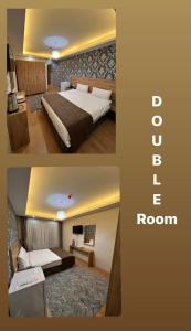 two pictures of a bedroom with a bed and a room at inDİANA HOTEL in Van