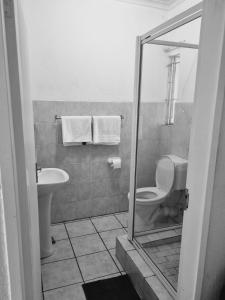 a bathroom with a toilet and a sink at Hatfield Grosvenor Private Apartments in Pretoria