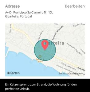 a screenshot of a map with a red marker at Eine Wohnung für den perfekten Urlaub !!! in Quarteira