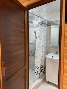 a bathroom with a shower and a sink at Riverside Eco Resort in Debed