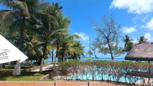 a view of a beach with palm trees and the ocean at QUARTOS em APARTAMENTO COMPARTILHADO BEIRA MAR in Recife