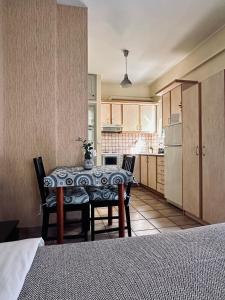 a kitchen with a table and chairs in a room at Cozy Apartments Mc Queen in Athens