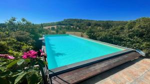 uma piscina no meio de um jardim em Exclusive pool - wondrous views - biological Gardens - pool house - 11 guests em Marzolini