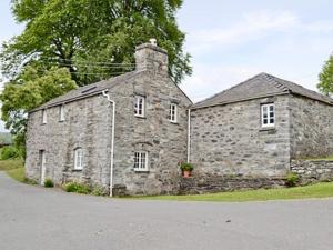 an old stone house sitting on the side of a road at Rhydlanfair Cottage in Capel Garmon