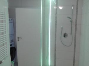 y baño con ducha y puerta de cristal. en CityZimmer Eltmann en Eltmann