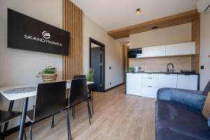 Kuchyň nebo kuchyňský kout v ubytování Domki i apartamenty Skandynawia z basenem