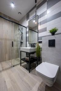 Koupelna v ubytování Domki i apartamenty Skandynawia z basenem
