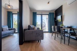 TV a/nebo společenská místnost v ubytování Domki i apartamenty Skandynawia z basenem