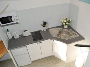 a small kitchen with a sink and a microwave at Dolphina in Yapton