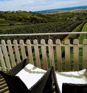 a hammock on a porch with a white fence at Ferienhaus Szapary I in Eisenberg an der Pinka