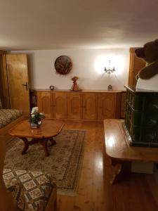 - un salon avec un canapé et une table basse dans l'établissement Ca' Myosotis, à Cortina dʼAmpezzo