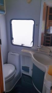 普佐日的住宿－caravane proche puy du fou，一间带卫生间和水槽的小浴室