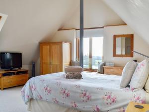 a bedroom with a large bed with a television and a bed sidx sidx sidx sidx at Stratton Mill in Cirencester