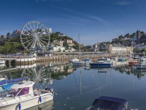 a group of boats in a marina with a ferris wheel at 8 Torwood Gables in Torquay