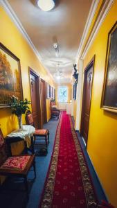 un corridoio con tappeto rosso in una camera d'albergo di HOTELOWE Pokoje J.Bukowiecka a Tuszyn