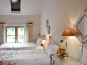 1 Schlafzimmer mit 2 Betten und einem Fenster in der Unterkunft Buddileigh Farm in Betley