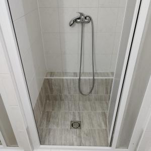 ロキトニツェ・ナト・イゼロウにあるSankoviのガラスドア付きのシャワーとシャワーが備わります。