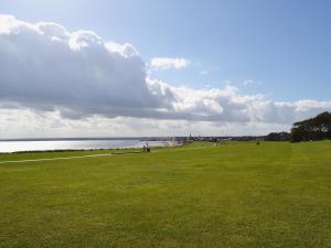 a grassy field next to a beach with the ocean at Willow Cottage - E4778 in Atwick