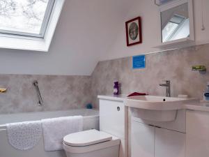 a bathroom with a white toilet and a sink at Edenwoodend Cottage in Kilmaron