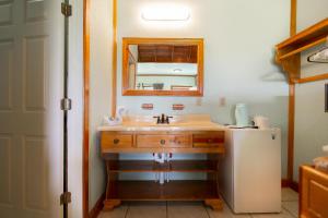 eine Küche mit Spüle und Kühlschrank in der Unterkunft Sea Eye Hotel - Laguna Building in Utila