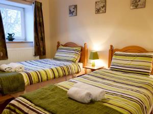 two beds sitting next to each other in a room at Penrhiw in Llangeitho