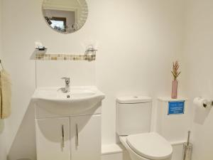 a white bathroom with a toilet and a sink at Tiger in Horsted Keynes