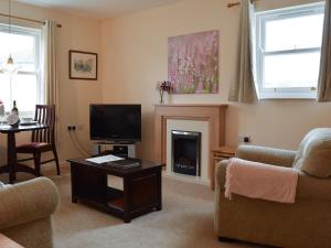 a living room with a tv and a fireplace at 15 Elm Court in Keswick