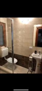 a bathroom with a toilet and a sink at Hanga Apartments in Sovata