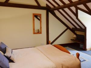 ScalbyにあるMeadowsweet Cottageのベッドルーム1室(ベッド1台付)、テレビが備わる屋根裏部屋