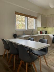 una cocina con una gran mesa blanca y sillas en Villa Eva 2, 