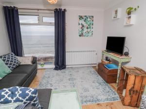 ein Wohnzimmer mit einem Sofa und einem TV in der Unterkunft Sea Snug in Berwick-Upon-Tweed
