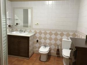 uma casa de banho com um lavatório, um WC e um espelho. em minas 51 em Úbeda