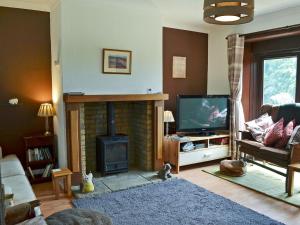 a living room with a fireplace and a television at Sea View in Shilbottle