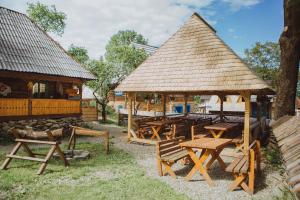 - une aire de pique-nique avec un pavillon, des tables et des bancs dans l'établissement Casa Moroșenilor - Breb, à Breb