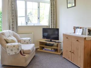 ein Wohnzimmer mit einem Stuhl und einem TV in der Unterkunft Rose Cottage - B6009 in Wendling