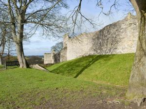 a wall of a castle with a grassy hill at Little Fox Cottage in Levisham