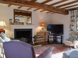 a living room with a fireplace and a tv at Mill House in Rievaulx