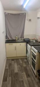 a kitchen with a sink and a washing machine at Modern flat in Jerviston Court in Motherwell