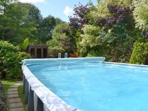 una gran piscina azul en un patio en Demelza en Launceston