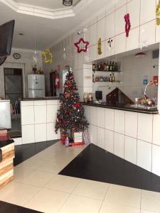 Un árbol de Navidad en medio de una cocina en Hotel Lotus, en Salvador