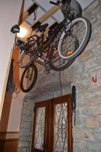dos bicicletas colgando del techo de una habitación en Sobe Pintur, en Grožnjan