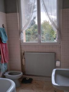 a bathroom with a sink and a toilet and a window at Le castel Le Notre in Antony