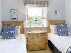2 camas individuales en un dormitorio con ventana en Mulgrave Cottage en Scarborough