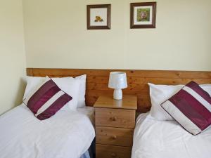 a bedroom with two beds and a lamp on a night stand at Finch Lodge - E4793 in Nawton