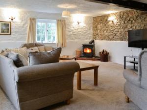 a living room with a couch and a fireplace at Cider Cottage - E5576 in Warkleigh