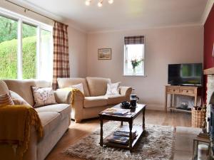 a living room with two couches and a tv at Ashlea in Barnard Castle