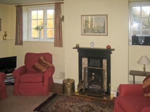 een woonkamer met 2 stoelen en een open haard bij The Mill in Lindridge