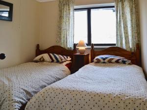 two twin beds in a bedroom with a window at Maesmor in Bala