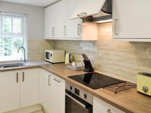een keuken met witte kasten en een aanrecht bij Bluebell in Saint Ewe