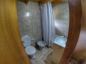Baño pequeño con aseo y lavamanos en Awen en Villa Meliquina